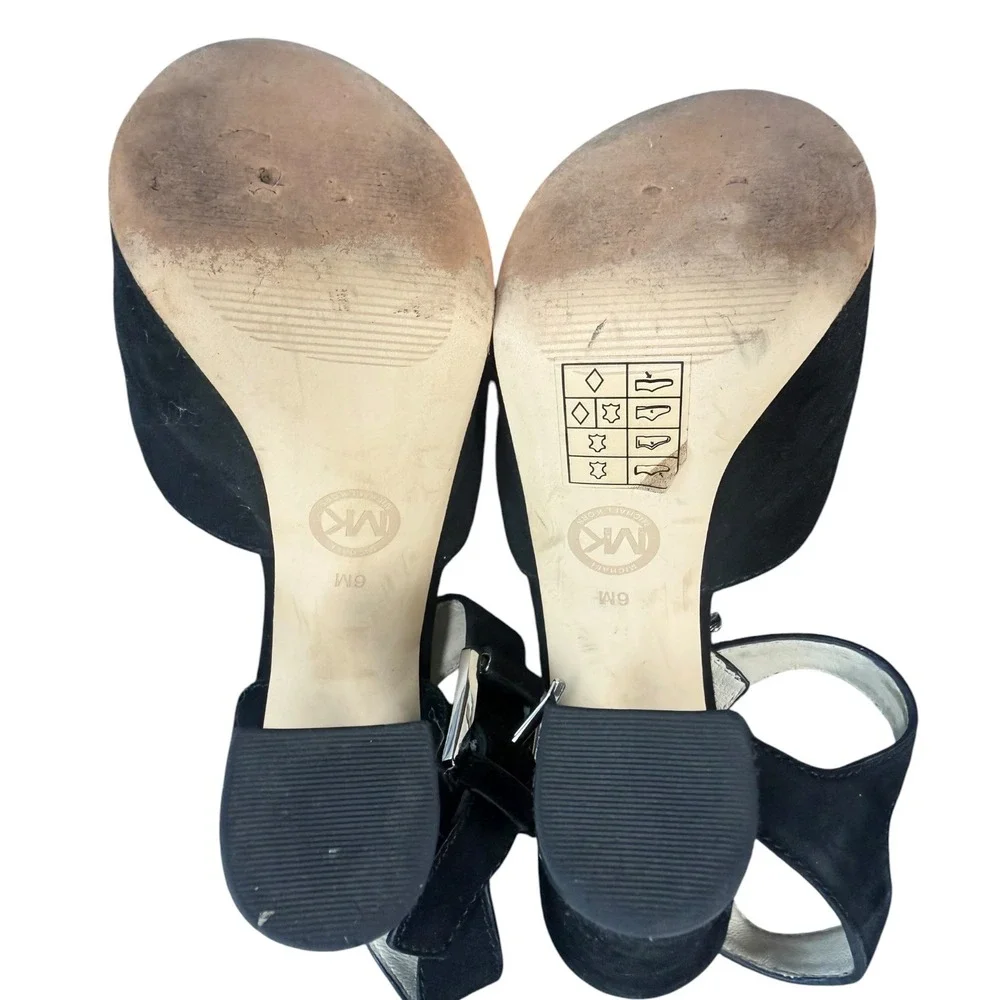 Michael Kors Platform Sandals Womens 6M Black Suede Block Heel Ankle Strap Y2K